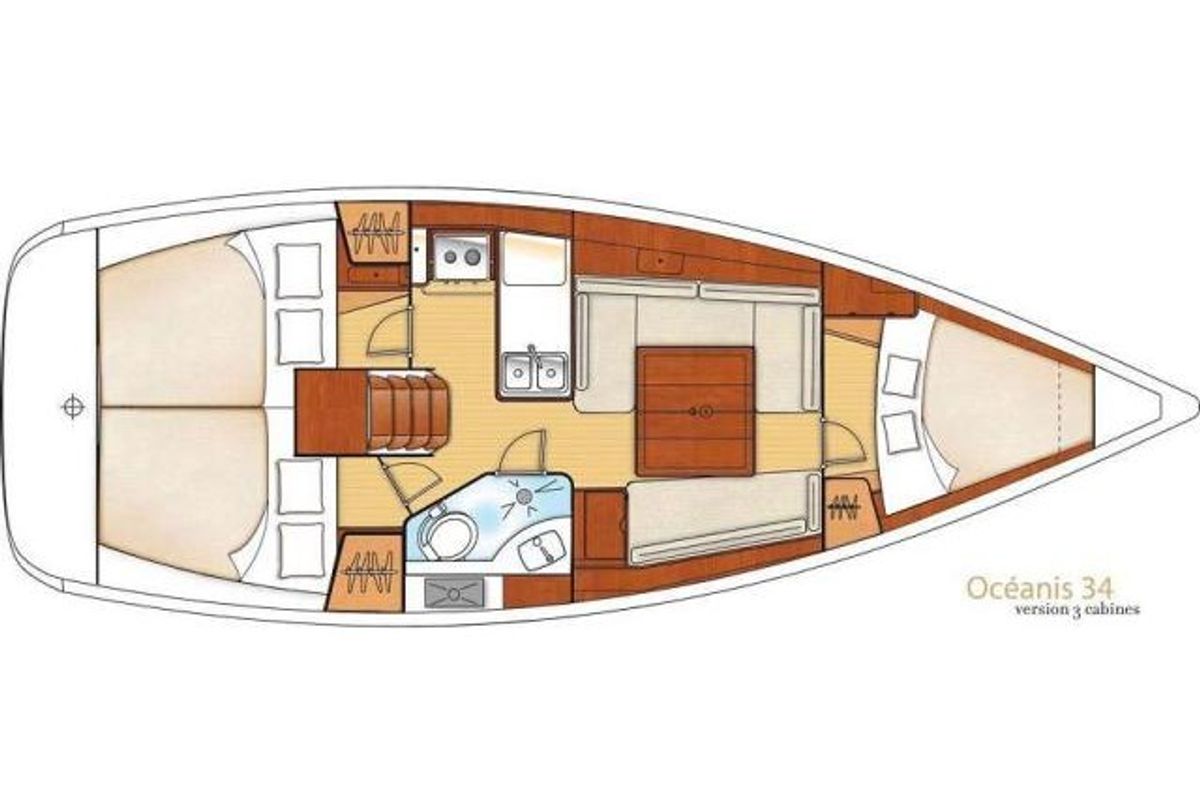 Floor plan of Star Elisabeth, a Beneteau Oceanis 34 sailboat at Punat, Croatia