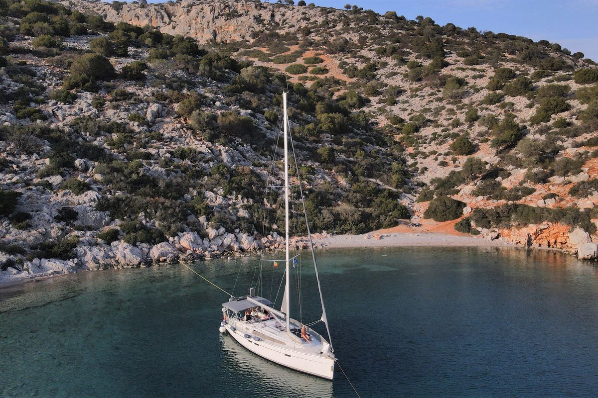 Exterior view of Kassandra, a Bavaria Cruiser 46 sailboat at Athens, Greece