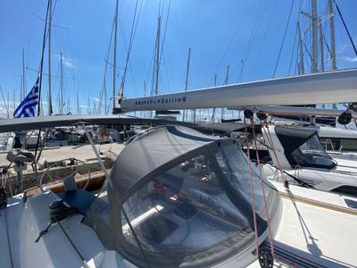 Deck of Kassandra, a Bavaria Cruiser 46 sailboat at Athens, Greece