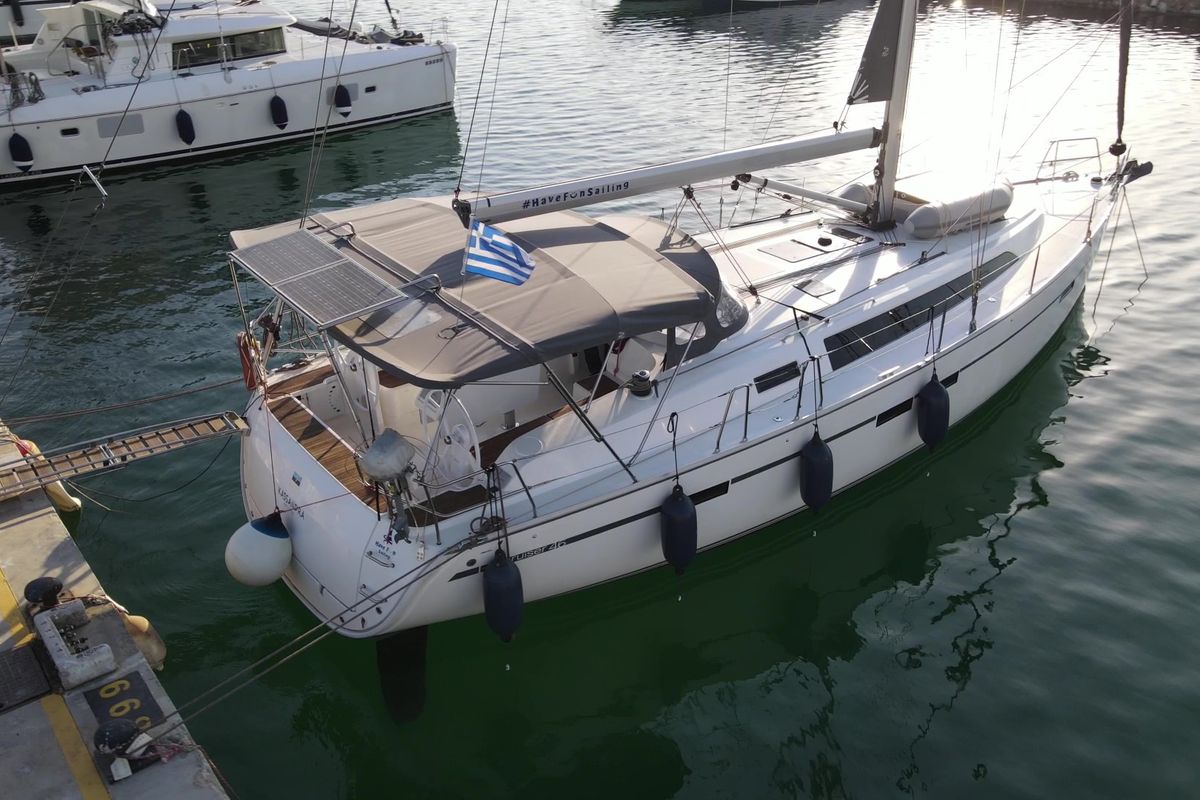 Exterior view of Kassandra, a Bavaria Cruiser 46 sailboat at Athens, Greece
