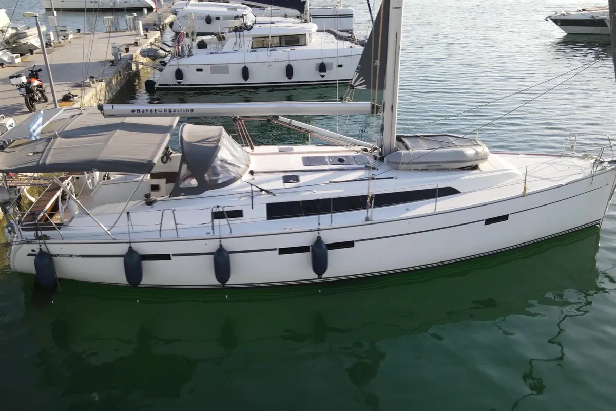 Exterior view of Kassandra, a Bavaria Cruiser 46 sailboat at Athens, Greece