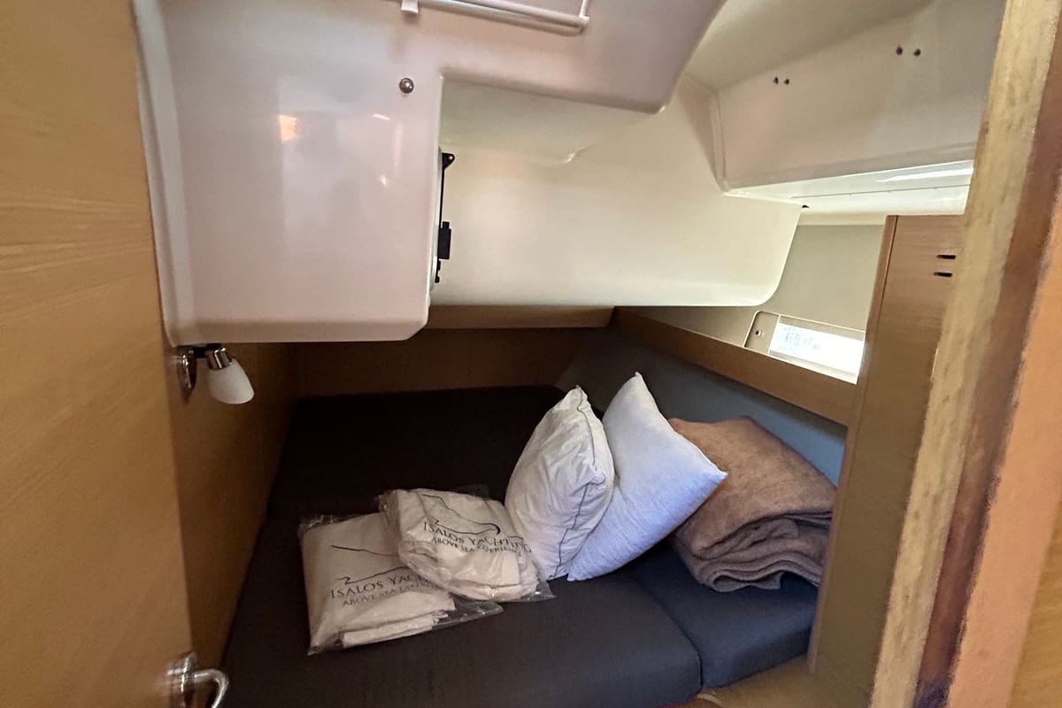 Cabin on Tango I, a Dufour 460 GL sailboat at Kontokali, Greece