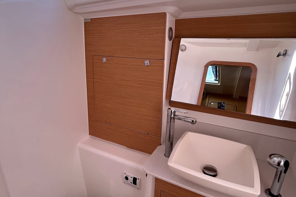 Cabin on Tango I, a Dufour 460 GL sailboat at Kontokali, Greece