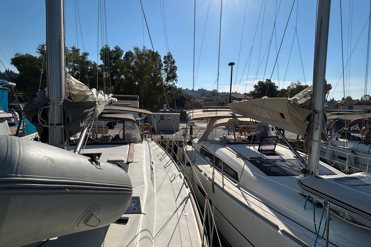 Deck of Tango I, a Dufour 460 GL sailboat at Kontokali, Greece