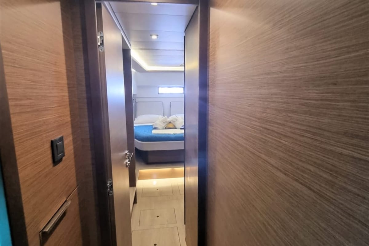 Cabin on Free Bird II, a Lagoon 46 OW catamaran at Lavreotiki Municipal Unit, Greece