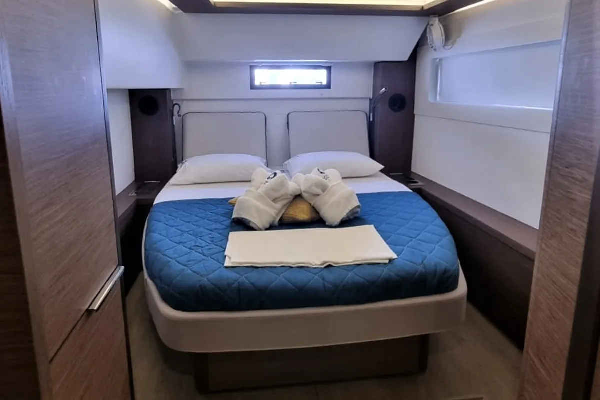 Cabin on Free Bird II, a Lagoon 46 OW catamaran at Lavreotiki Municipal Unit, Greece