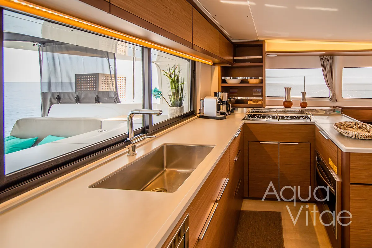 Galley of Aqua Vitae, a Lagoon 46 catamaran at Athens, Greece