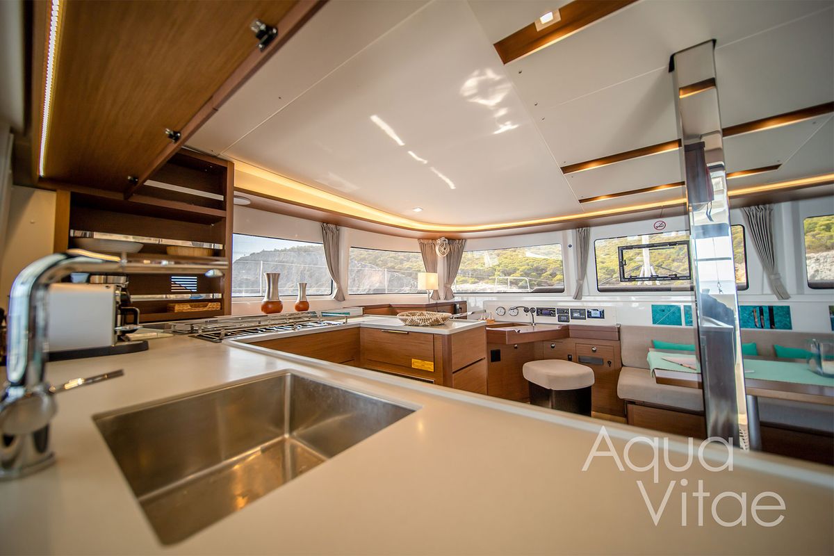 Galley of Aqua Vitae, a Lagoon 46 catamaran at Athens, Greece