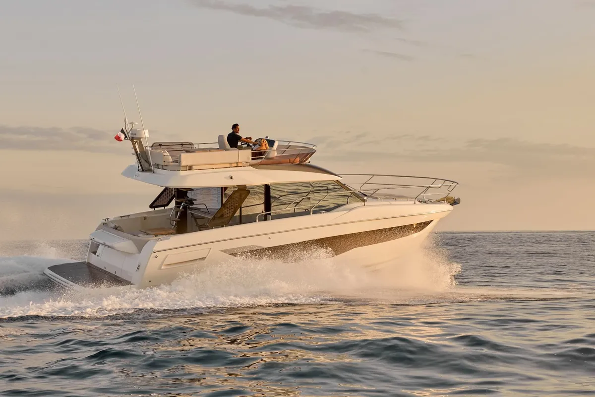 Exterior view of Mr. 77, a Prestige F4.3 yacht at Grad Kaštela, Croatia
