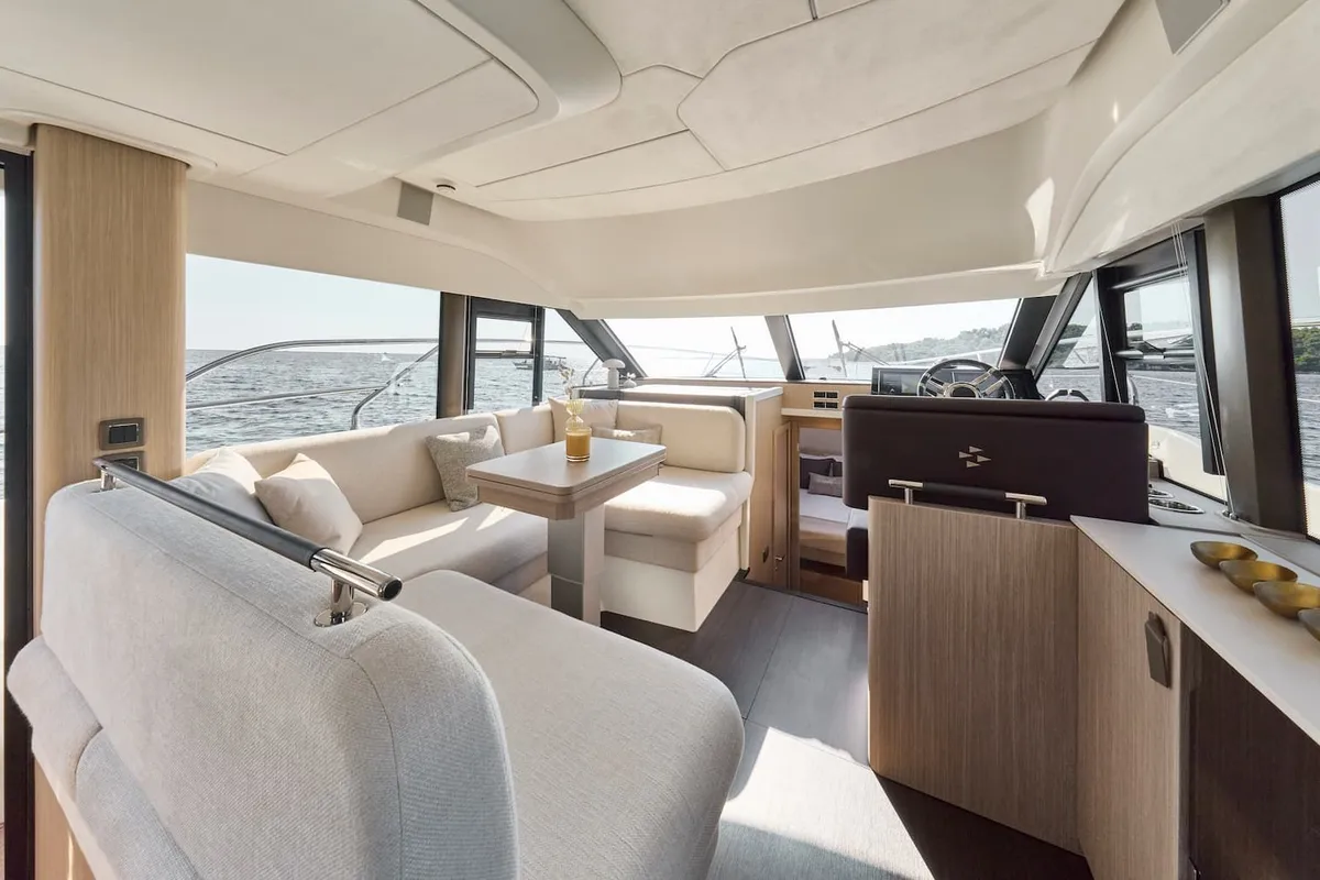 Salon of Mr. 77, a Prestige F4.3 yacht at Grad Kaštela, Croatia