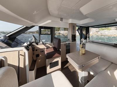 Cockpit of Mr. 77, a Prestige F4.3 yacht at Grad Kaštela, Croatia