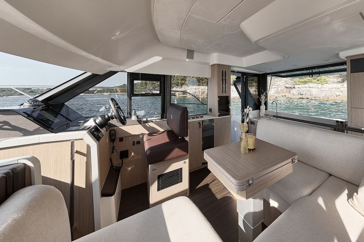 Cockpit of Mr. 77, a Prestige F4.3 yacht at Grad Kaštela, Croatia