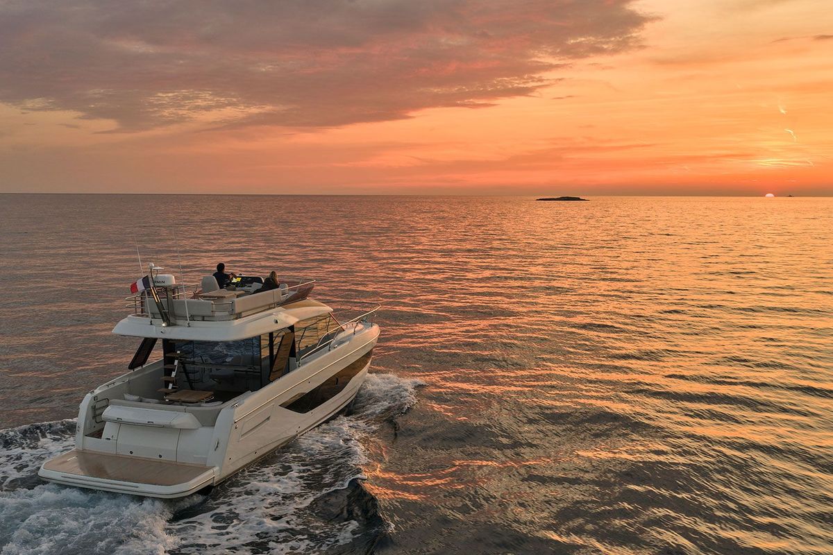 Exterior view of Mr. 77, a Prestige F4.3 yacht at Grad Kaštela, Croatia