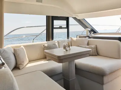Salon of Mr. 77, a Prestige F4.3 yacht at Grad Kaštela, Croatia