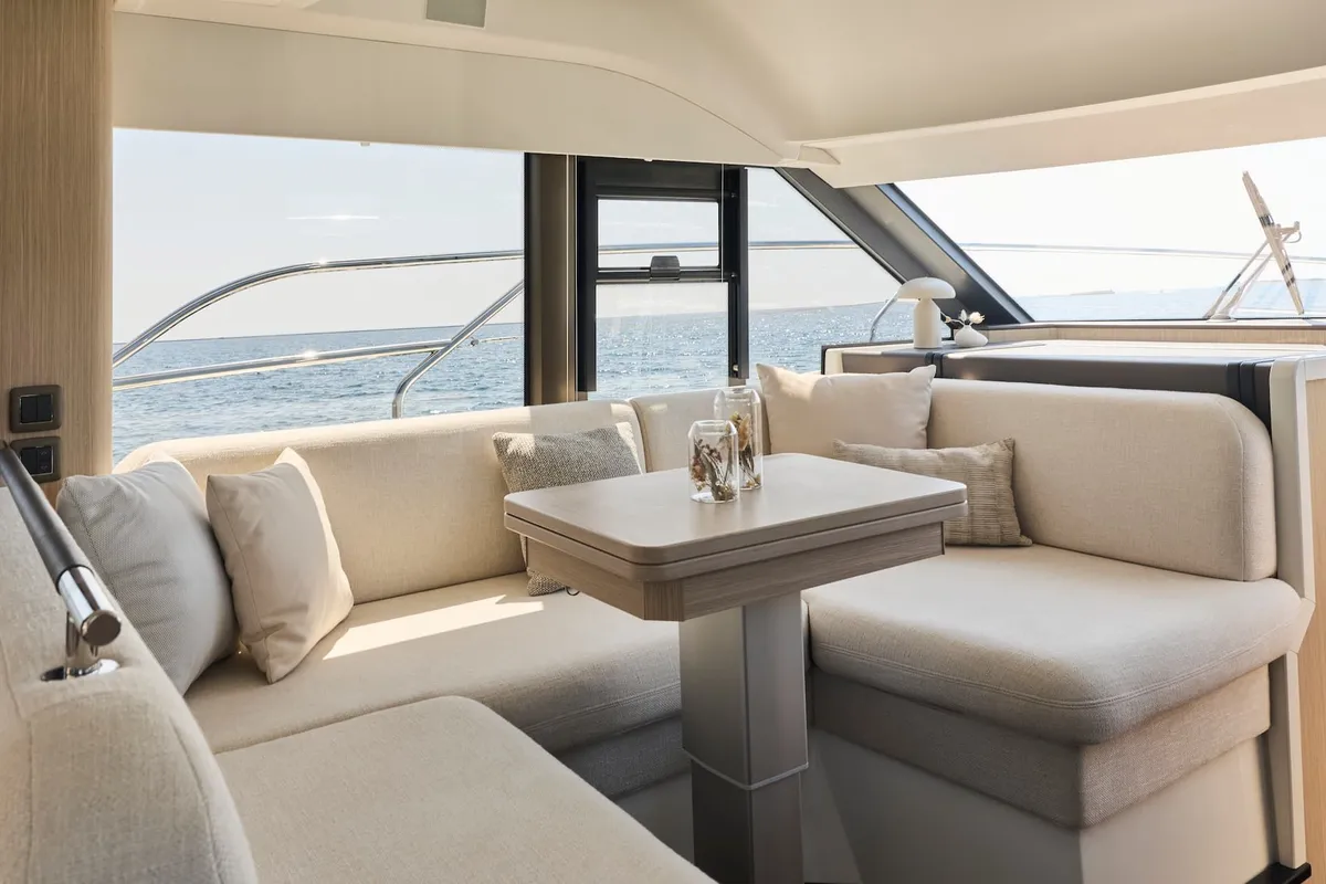 Salon of Mr. 77, a Prestige F4.3 yacht at Grad Kaštela, Croatia