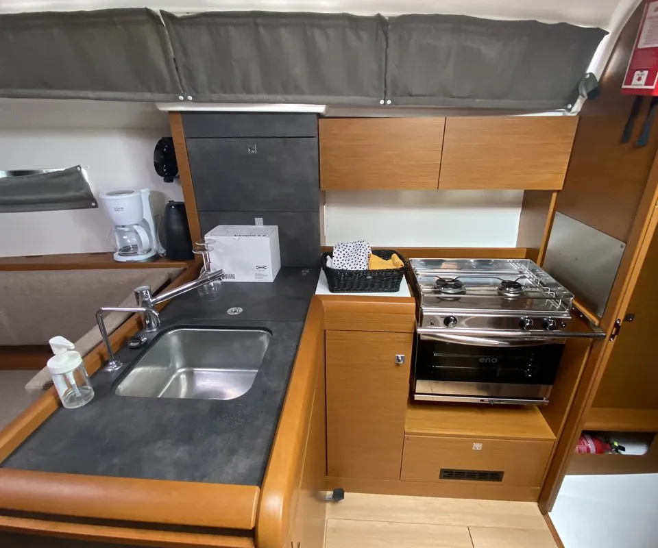 Galley of Gemelli, a Jeanneau Sun Odyssey 349 sailboat at Grad Trogir, Croatia