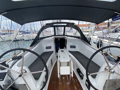 Cockpit of Gemelli, a Jeanneau Sun Odyssey 349 sailboat at Grad Trogir, Croatia