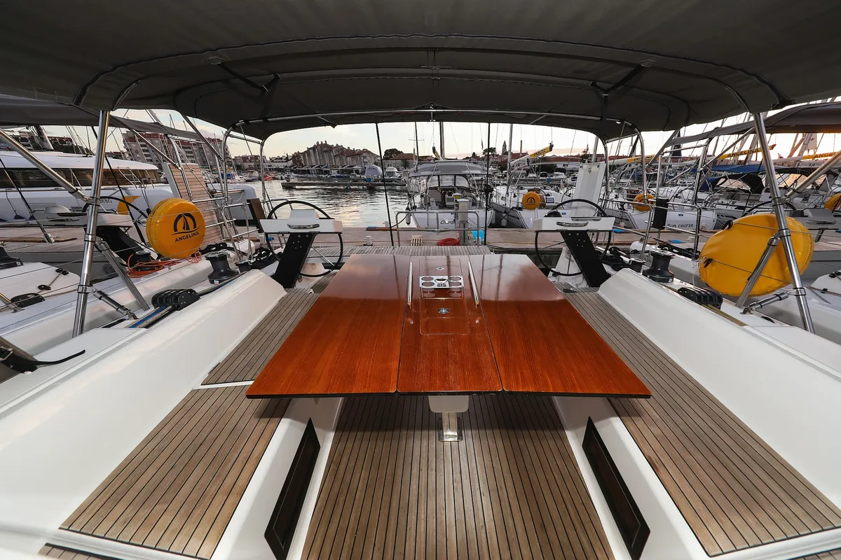 Deck of L'Albatros, a Dufour 470 sailboat at Grad Trogir, Croatia