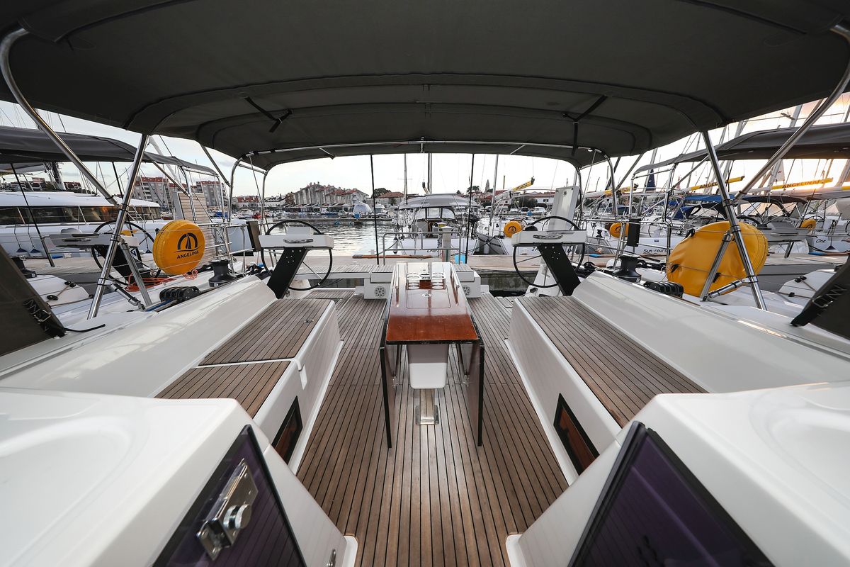 Deck of L'Albatros, a Dufour 470 sailboat at Grad Trogir, Croatia