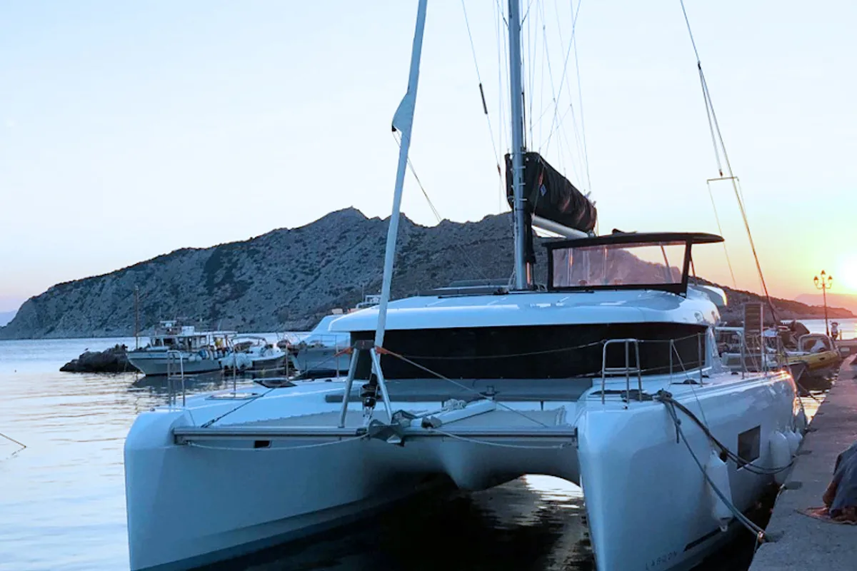 Exterior view of ALEXANDROS, a Lagoon 42 catamaran at Athens, Greece
