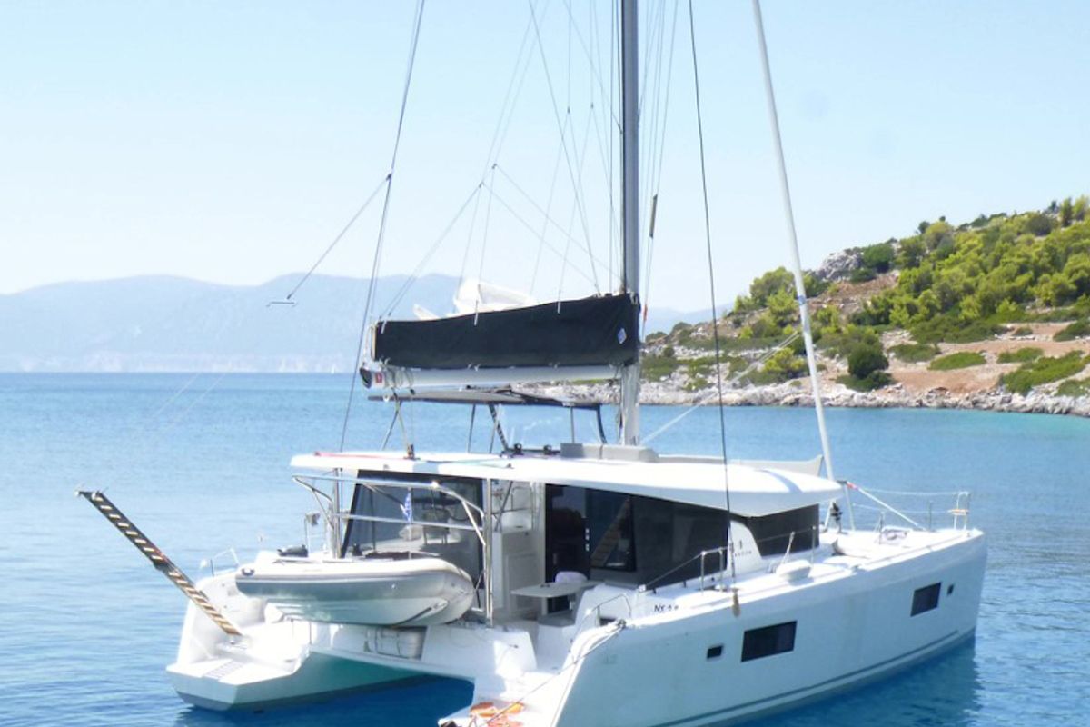 Exterior view of ALEXANDROS, a Lagoon 42 catamaran at Athens, Greece