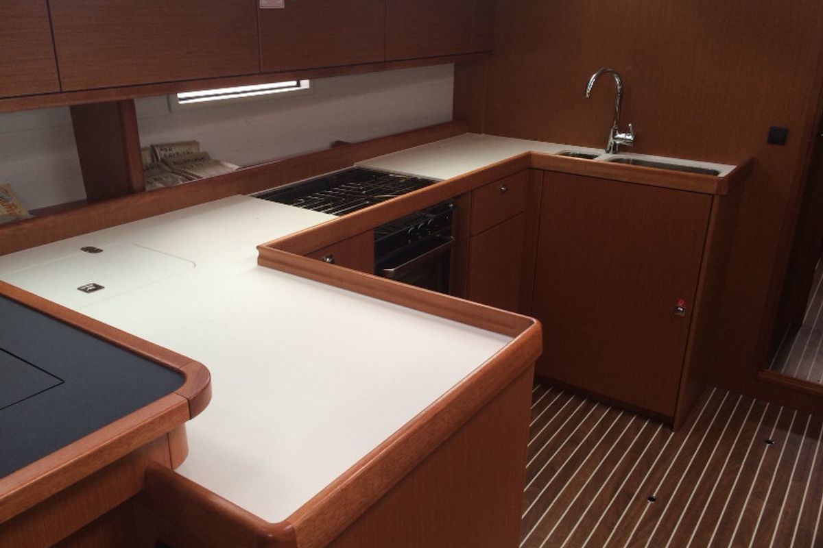 Galley of Marzia, a Bavaria Cruiser 51 sailboat at Cannigione, Italy