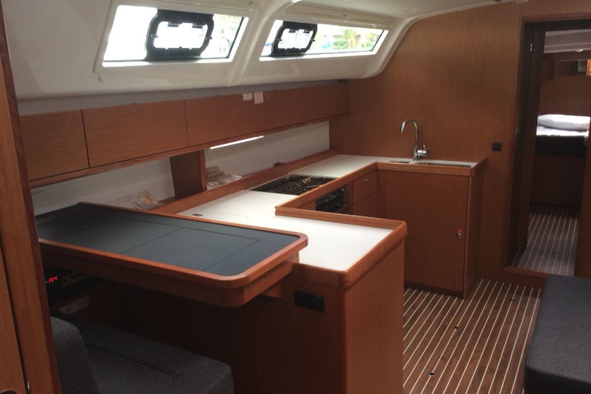Galley of Marzia, a Bavaria Cruiser 51 sailboat at Cannigione, Italy