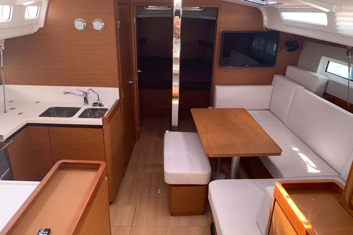 Salon of UwElli, a Jeanneau Sun Odyssey 440 sailboat at Grad Trogir, Croatia