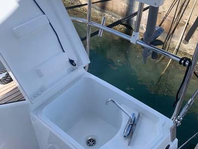 Cockpit of UwElli, a Jeanneau Sun Odyssey 440 sailboat at Grad Trogir, Croatia