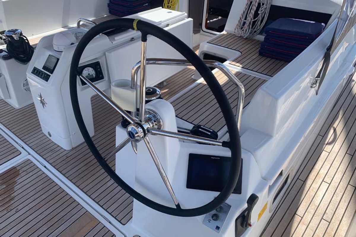 Exterior view of UwElli, a Jeanneau Sun Odyssey 440 sailboat at Grad Trogir, Croatia