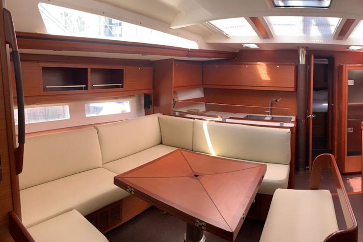 Salon of Magic Planet, a Dufour 56 Exclusive sailboat at Marsala, Italy