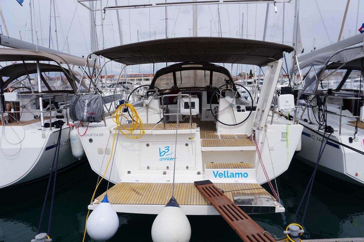 Exterior view of Vellamo, a Dufour 460 GL sailboat at Pirovac, Croatia