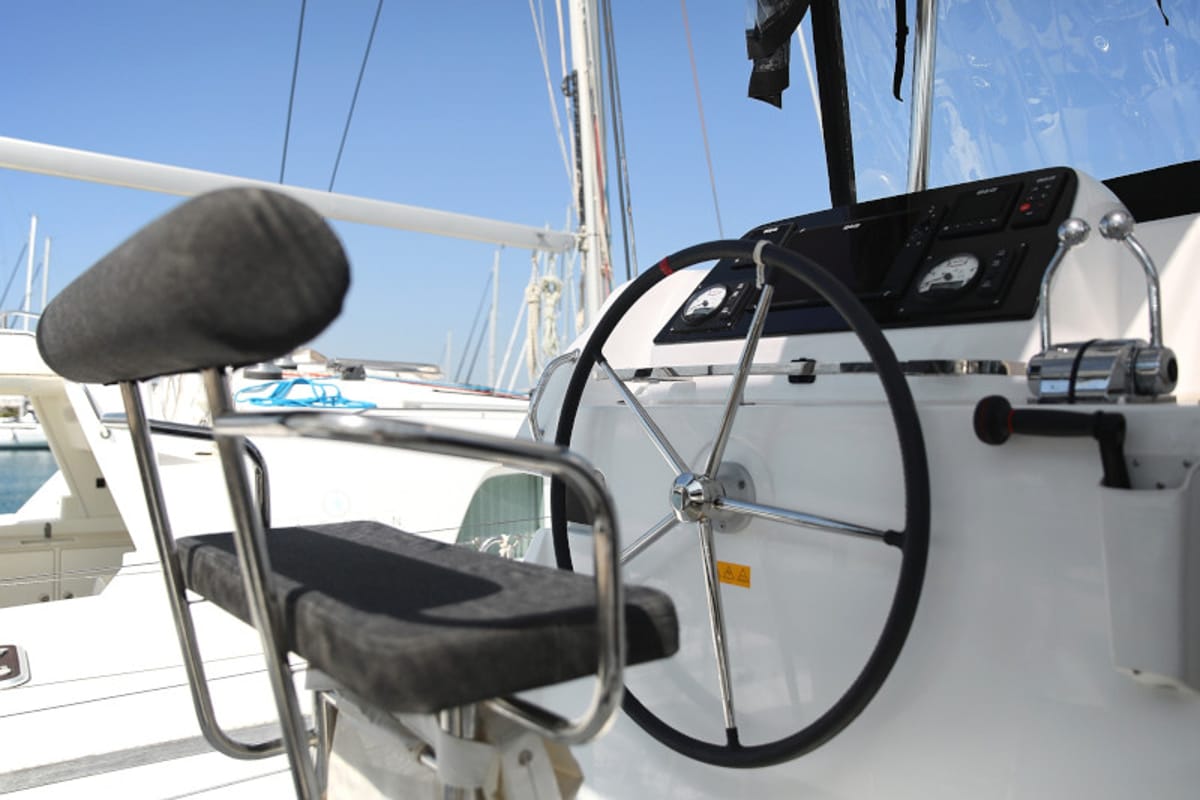 Cockpit of Royal Salute, a Lagoon 42 catamaran at Općina Sukošan, Croatia