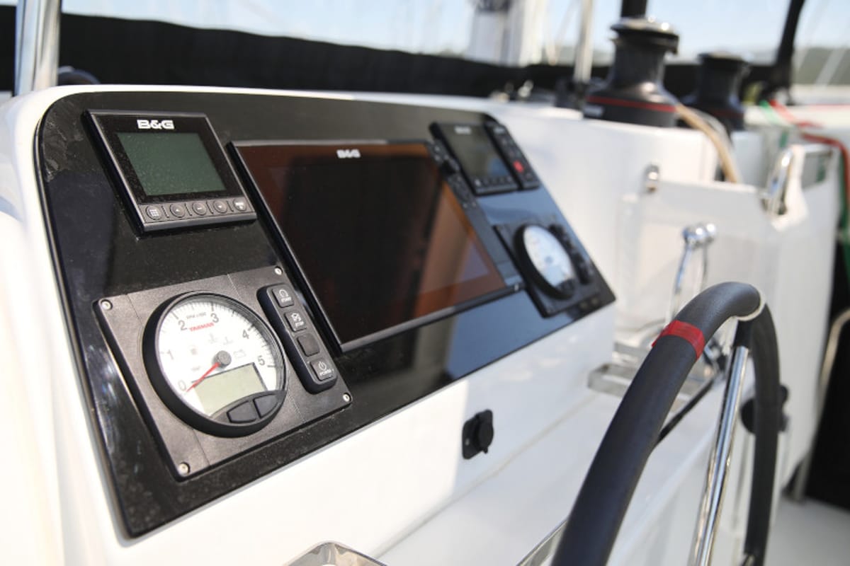 Cockpit of Royal Salute, a Lagoon 42 catamaran at Općina Sukošan, Croatia