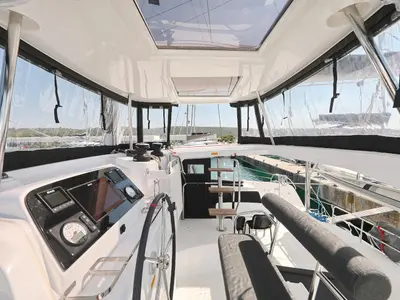 Cockpit of Royal Salute, a Lagoon 42 catamaran at Općina Sukošan, Croatia