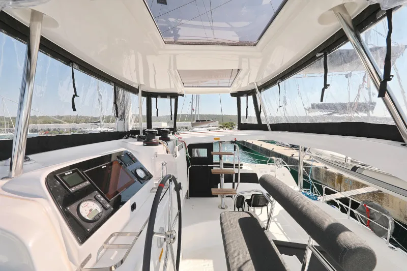 Cockpit of Royal Salute, a Lagoon 42 catamaran at Općina Sukošan, Croatia
