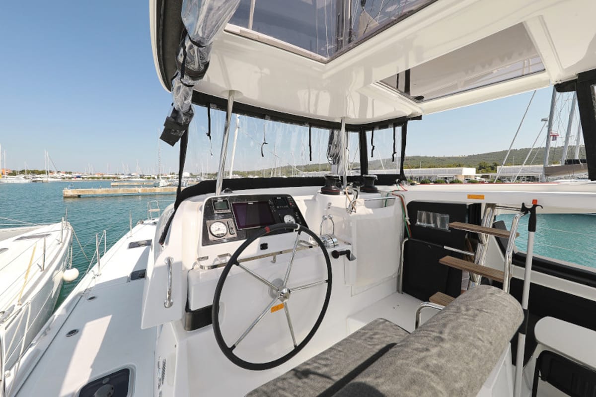 Cockpit of Royal Salute, a Lagoon 42 catamaran at Općina Sukošan, Croatia