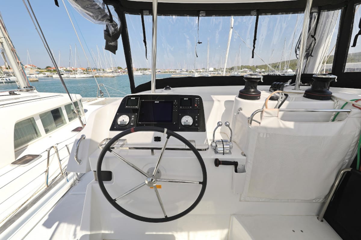 Cockpit of Royal Salute, a Lagoon 42 catamaran at Općina Sukošan, Croatia