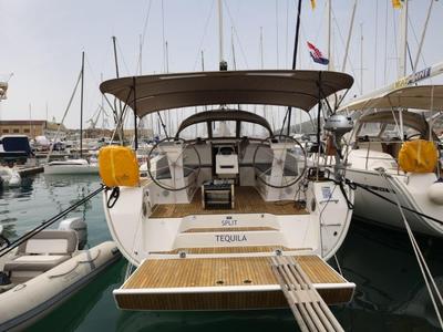Cockpit of Tequila, a Bavaria Cruiser 46 sailboat at Split, Croatia
