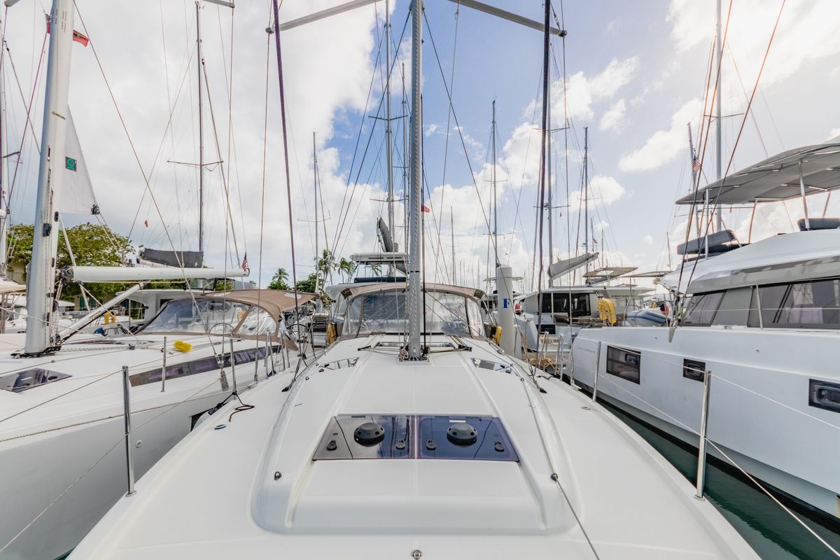 Deck of Rhythm & Blues, a Jeanneau Sun Odyssey 440 sailboat at Road Town, British Virgin Islands