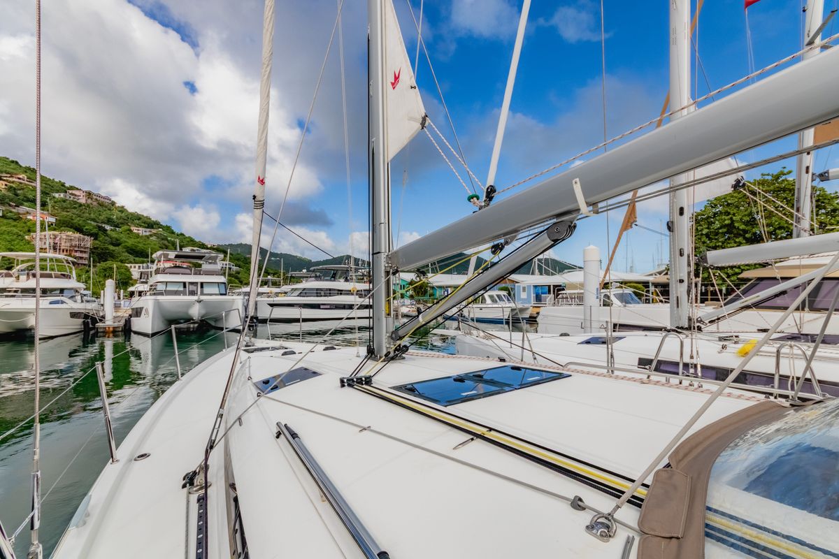Deck of Rhythm & Blues, a Jeanneau Sun Odyssey 440 sailboat at Road Town, British Virgin Islands