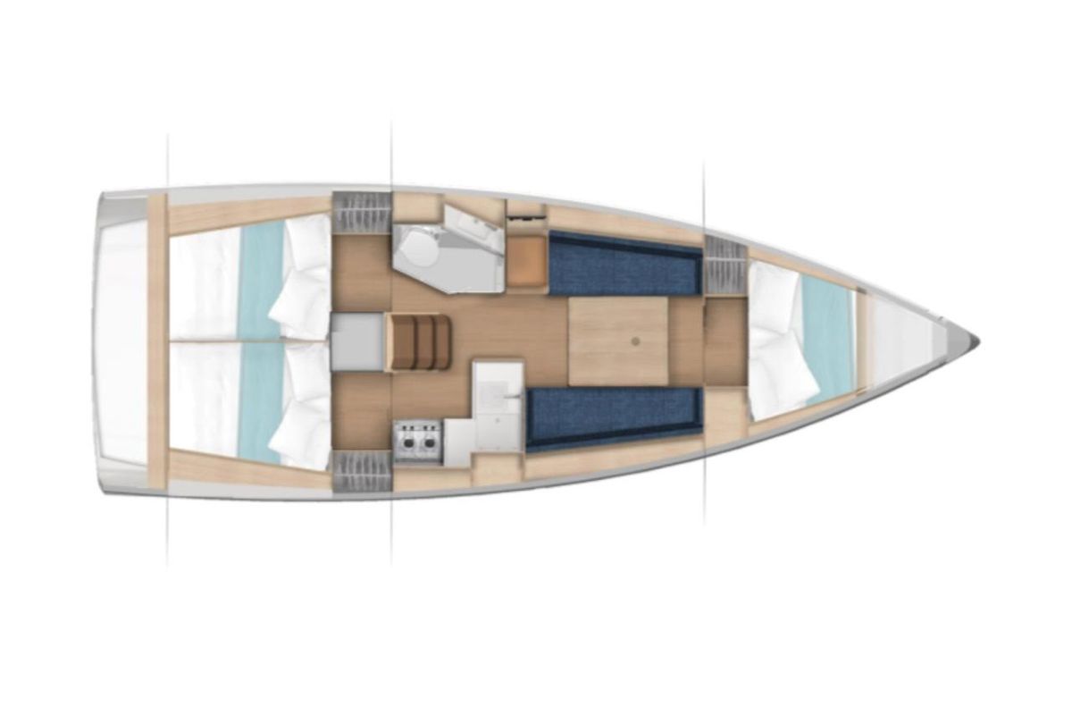 Floor plan of Naia - Comfort line, a Jeanneau Sun Odyssey 350 sailboat at Rosignano Solvay, Italy
