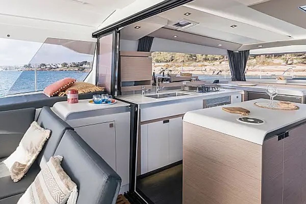 Deck of Odysseus, a Fountaine Pajot Aura 51 catamaran at Seget Donji, Croatia