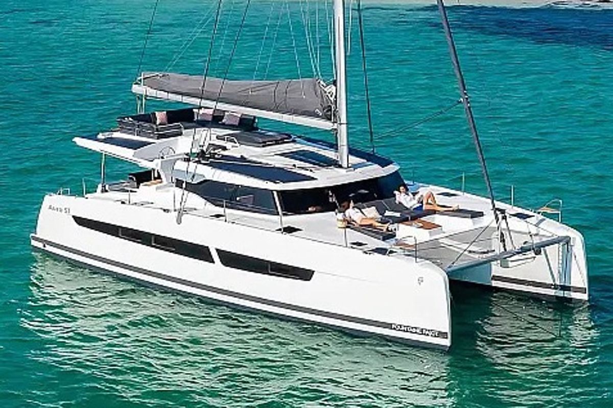 Cockpit of Odysseus, a Fountaine Pajot Aura 51 catamaran at Seget Donji, Croatia
