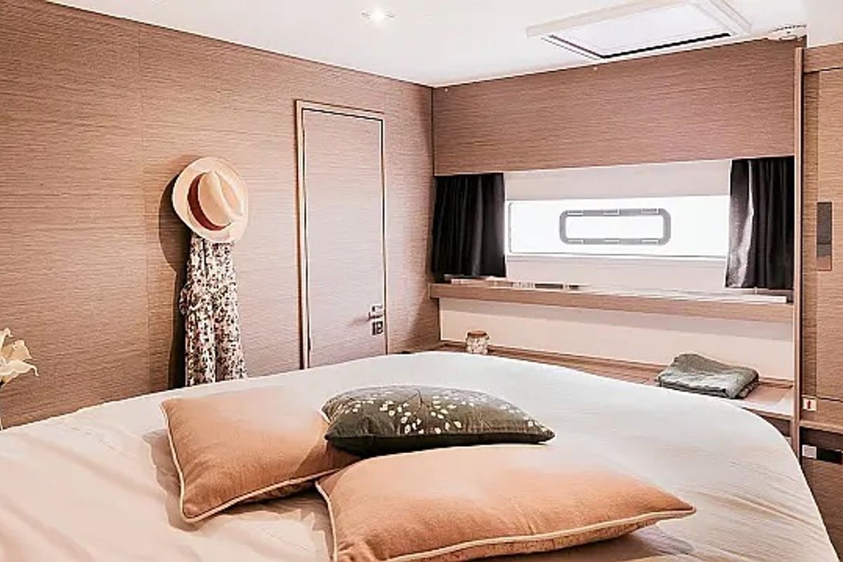 Exterior view of Odysseus, a Fountaine Pajot Aura 51 catamaran at Seget Donji, Croatia