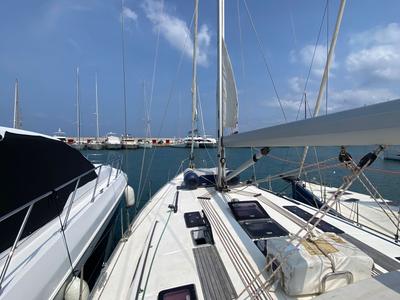 Deck of Anna, a Bavaria 50 Cruiser sailboat at Punta Ala, Italy