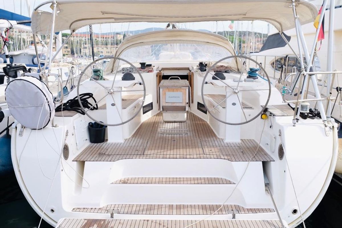 Cockpit of Anna, a Bavaria 50 Cruiser sailboat at Punta Ala, Italy