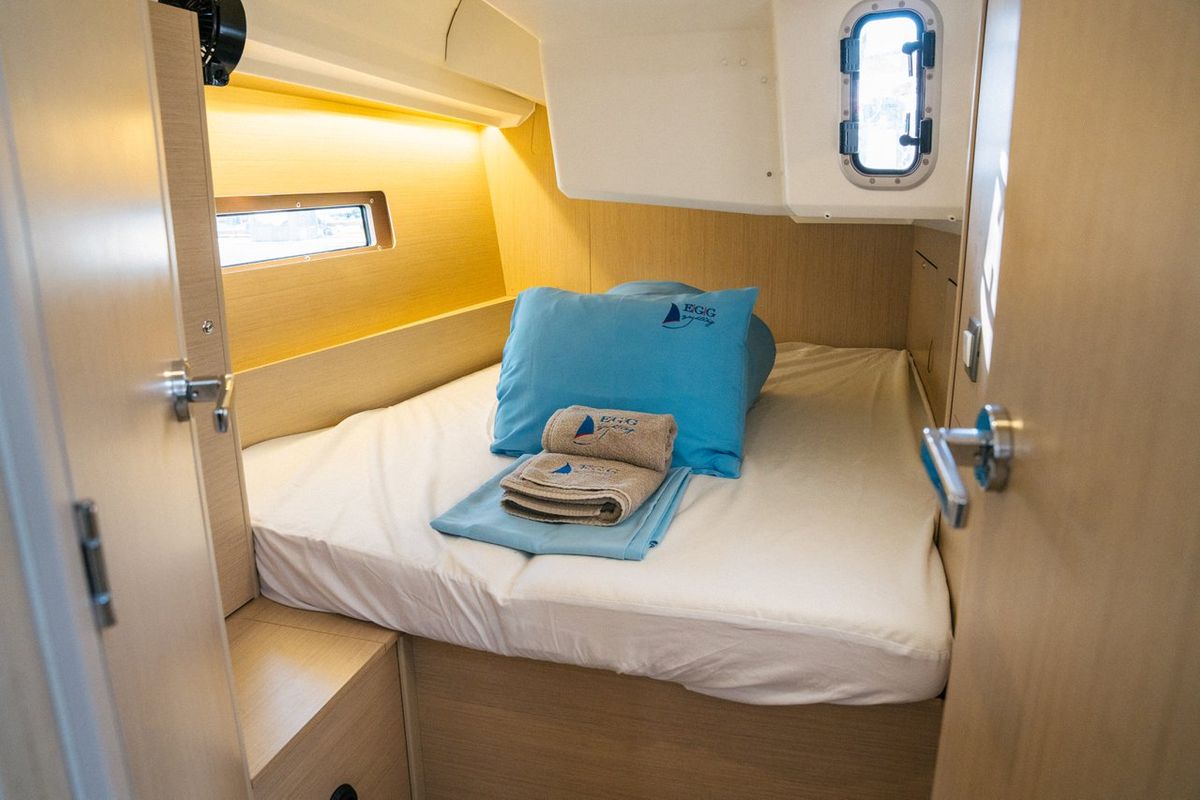 Cabin on Champagne, a Beneteau Oceanis 40.1 sailboat at Fethiye, Turkey