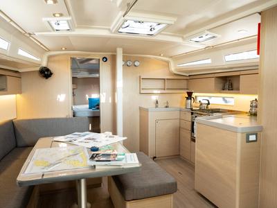 Salon of Champagne, a Beneteau Oceanis 40.1 sailboat at Fethiye, Turkey