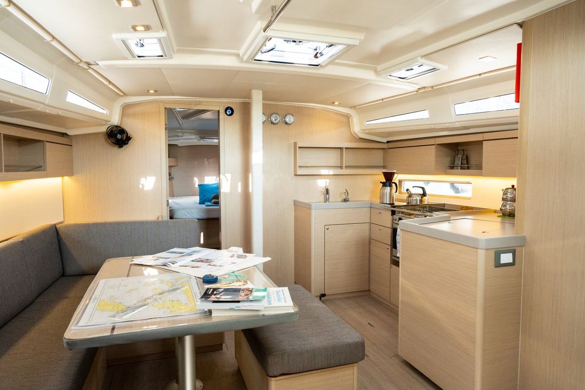 Salon of Champagne, a Beneteau Oceanis 40.1 sailboat at Fethiye, Turkey
